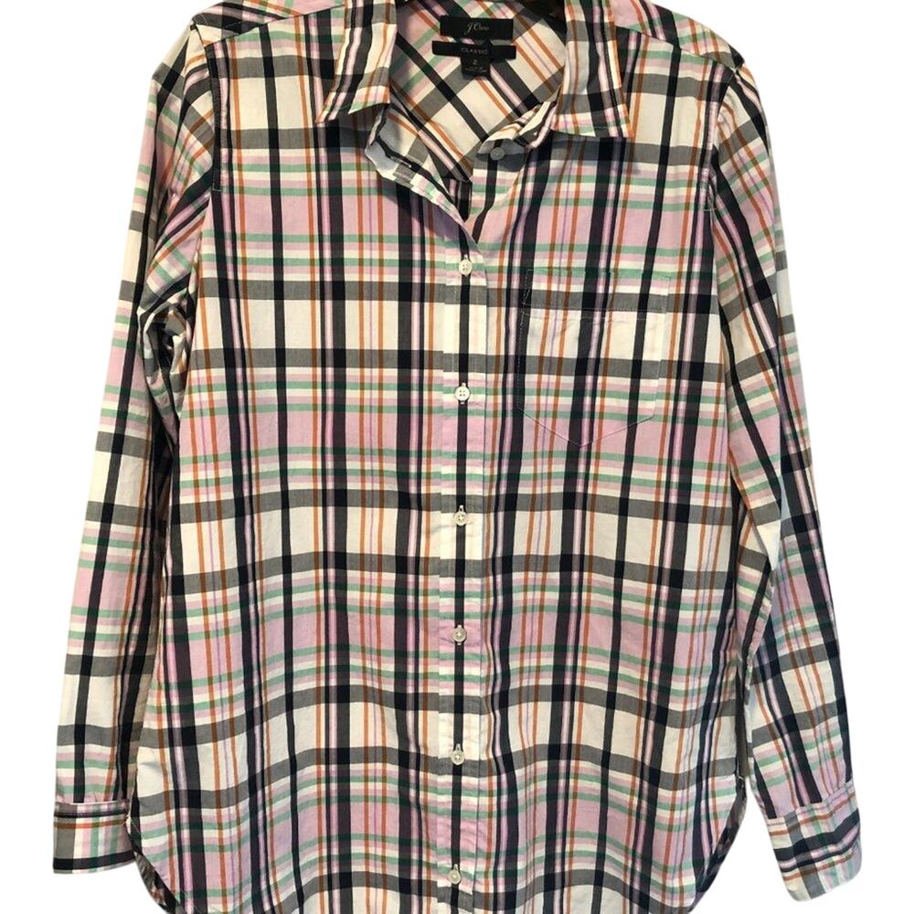 J.Crew Classic-fit Washed Cotton Poplin Shirt Tartan Plaid Sz 2 XS New Top Shirt